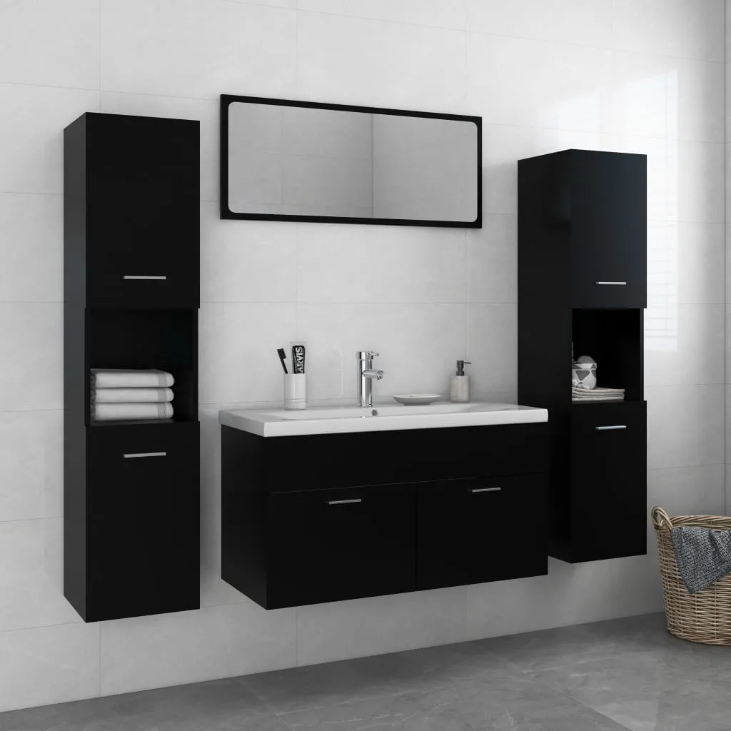 vidaXL Set Mobili da Bagno Nero in Truciolato