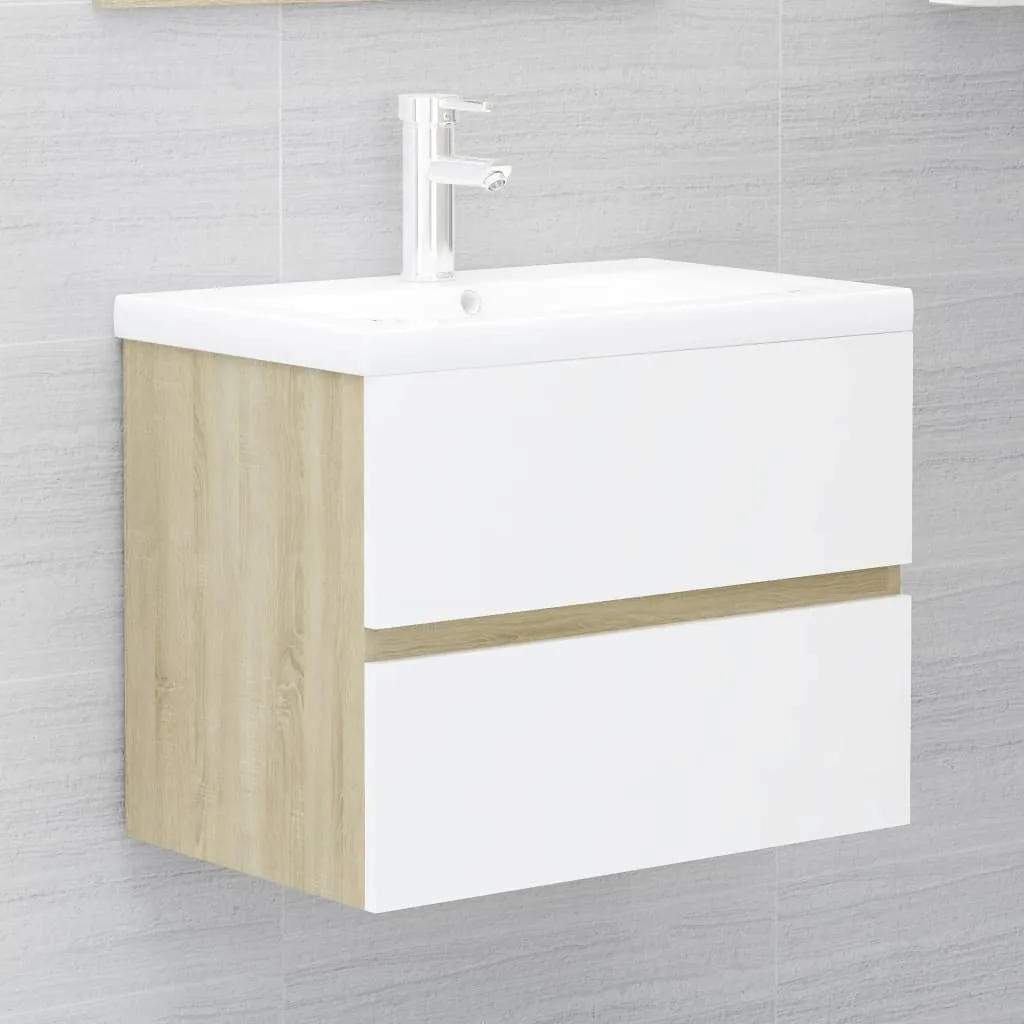 vidaXL Mobile da Bagno con Lavabo Bianco e Rovere Sonoma in Truciolato