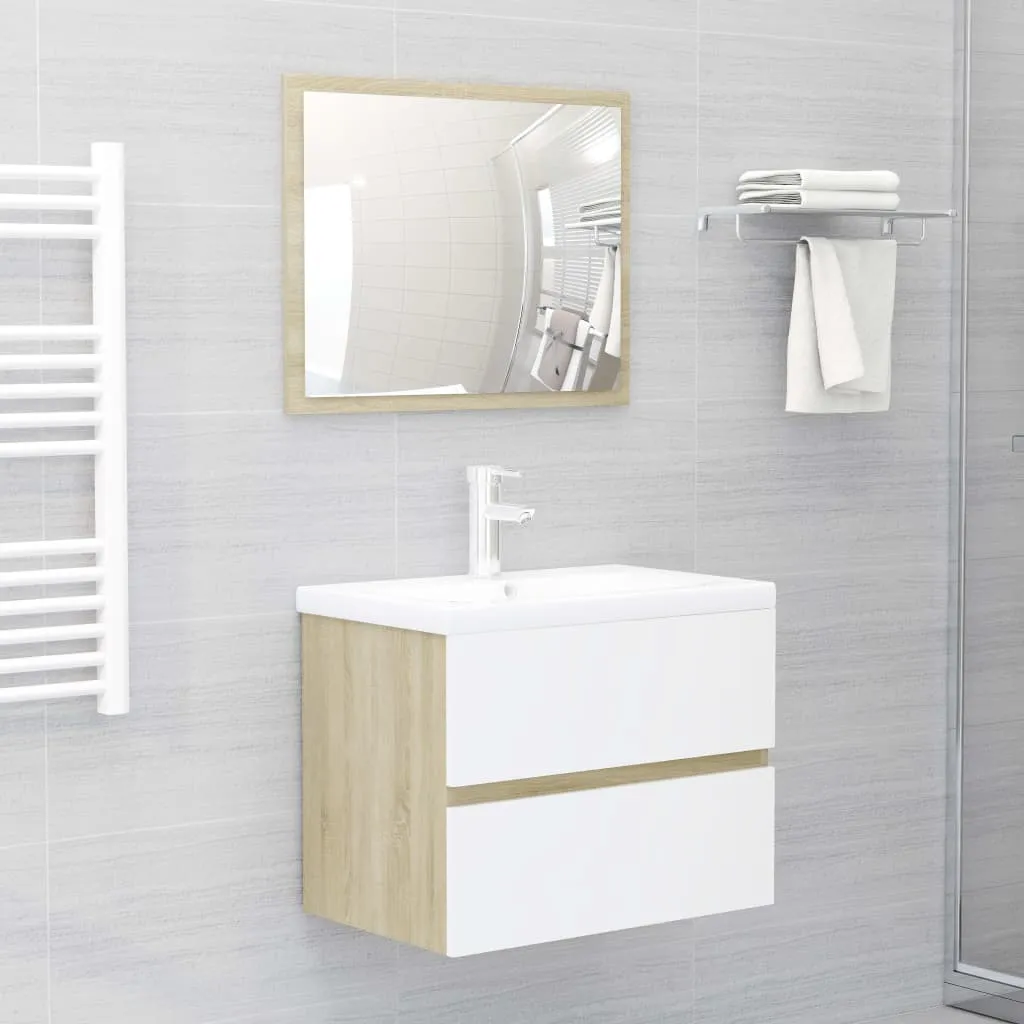 vidaXL Set Mobili da Bagno Bianco e Rovere Sonoma in Truciolato