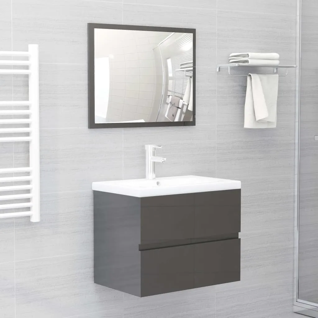 vidaXL Set Mobili da Bagno Grigio Lucido in Truciolato