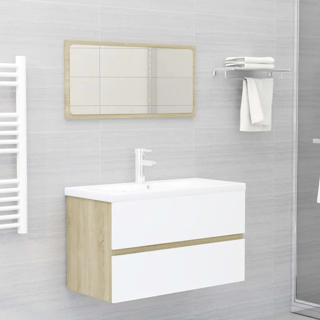 vidaXL Set Mobili da Bagno Bianco e Rovere Sonoma in Truciolato