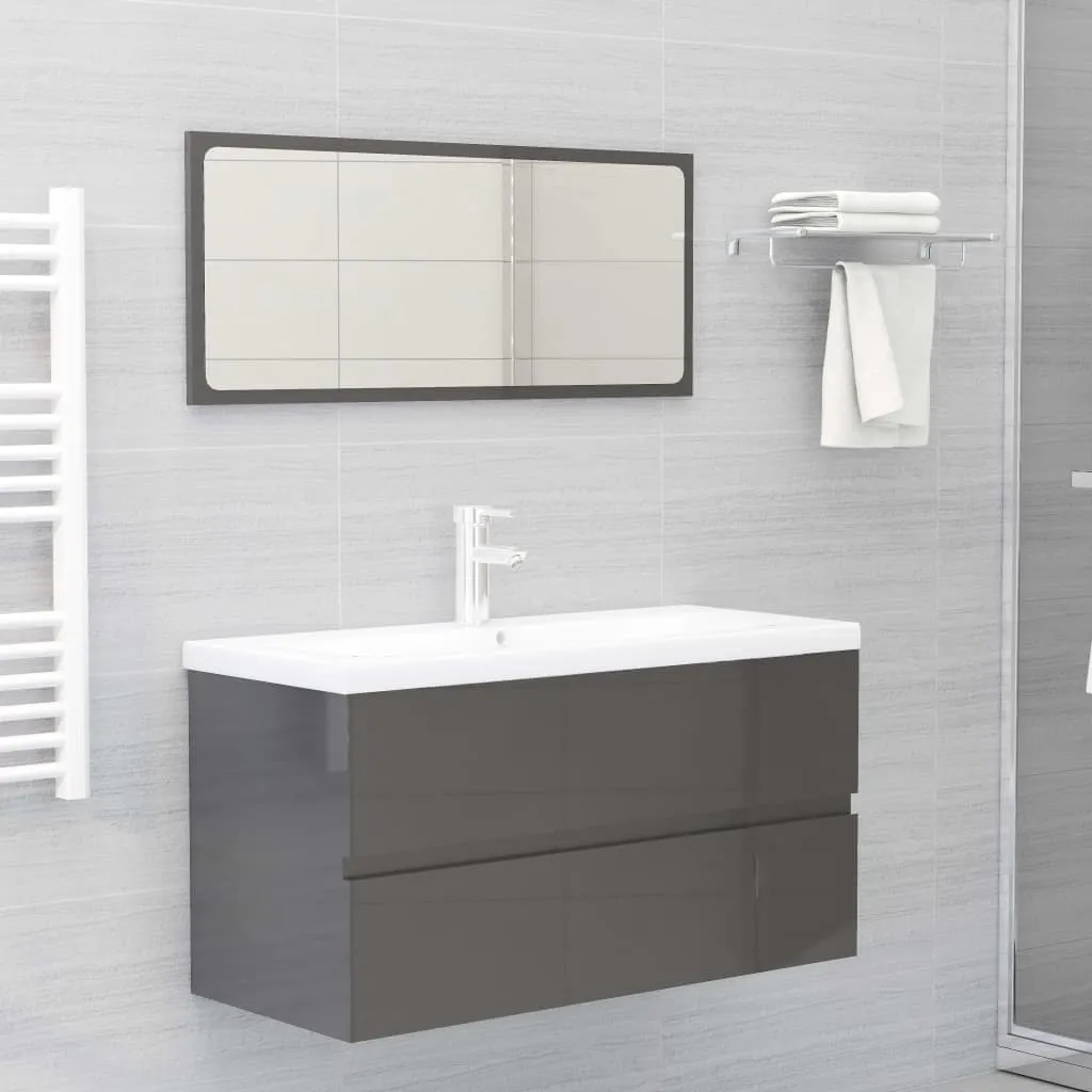 vidaXL Set Mobili da Bagno Grigio Lucido in Truciolato