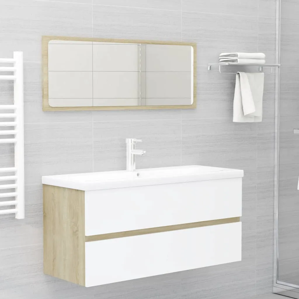 vidaXL Set Mobili da Bagno Bianco e Rovere Sonoma in Truciolato