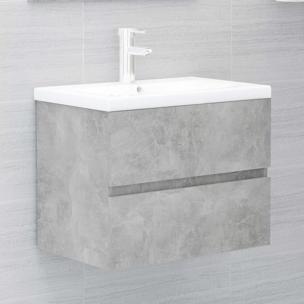 vidaXL Mobile Bagno con Lavabo Integrato Grigio Cemento in Truciolato