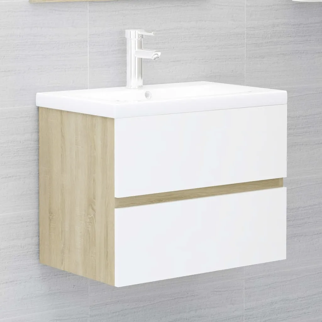 vidaXL Mobile da Bagno con Lavabo Bianco e Rovere Sonoma in Truciolato