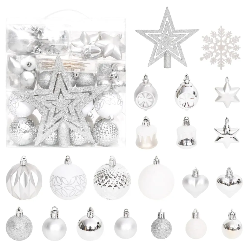 vidaXL Set Addobbi di Natale 70 pz Argento e Bianco