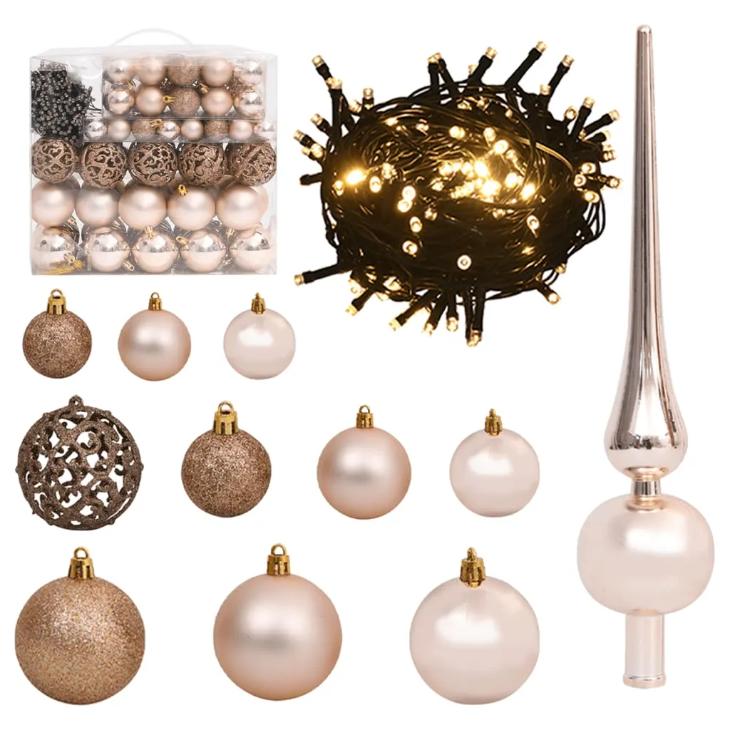 vidaXL Set Natale con 120 Palline Punta e 300 Luci LED Oro Rosa