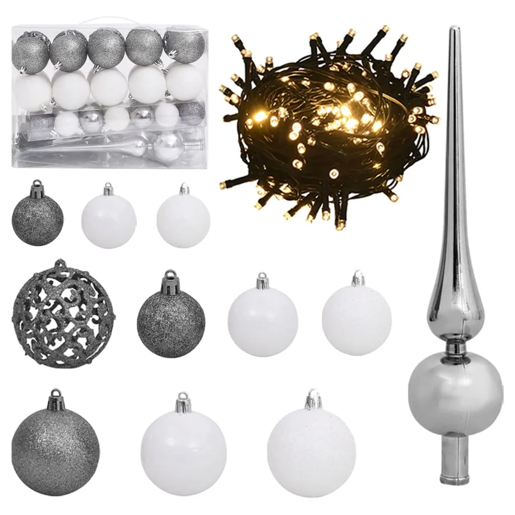 vidaXL Set Natale con 61 Palline Punta e 150 Luci LED Bianco e Grigio