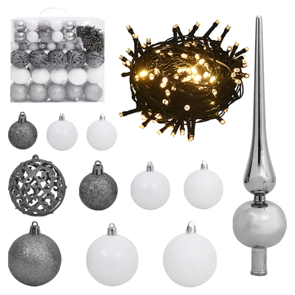 vidaXL Set Natale con 120 Palline Punta e 300 Luci LED Bianco e Grigio