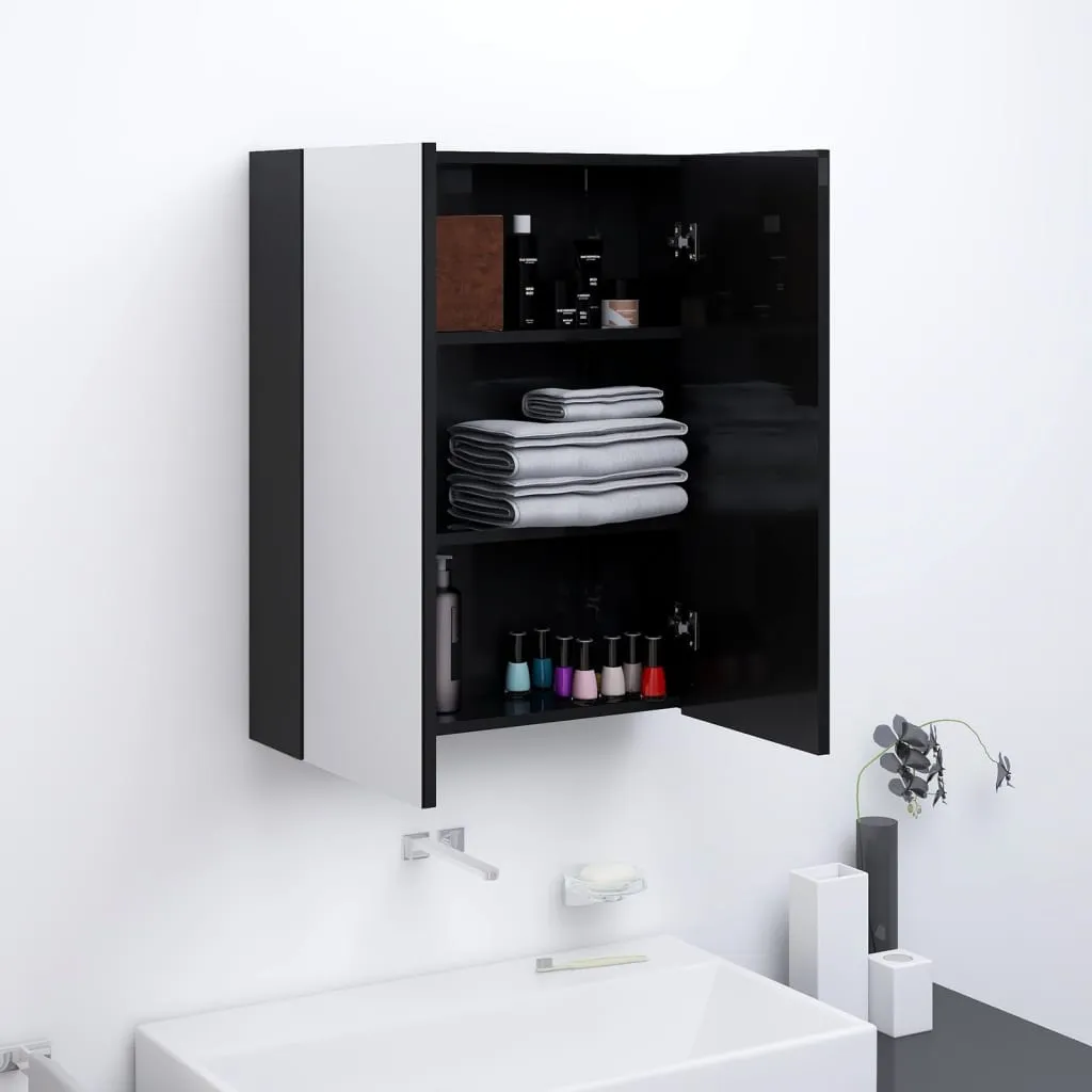 vidaXL Armadietto a Specchio per Bagno 60x15x75 cm MDF Nero Lucido