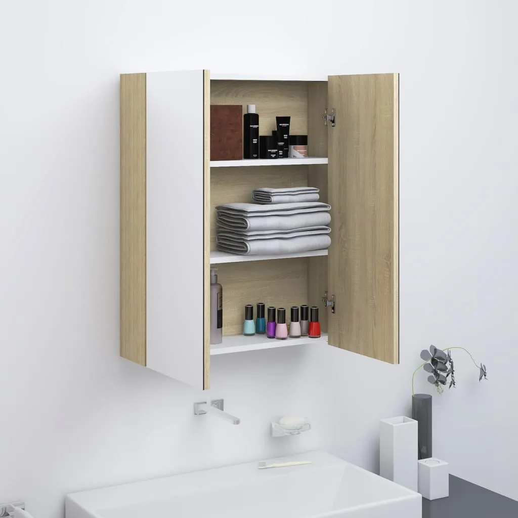 vidaXL Armadietto a Specchio per Bagno 60x15x75 cm MDF Bianco e Rovere