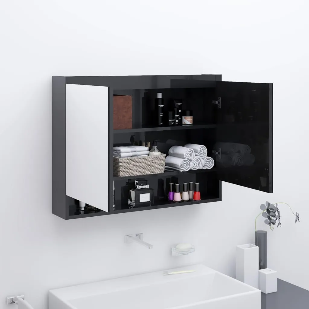 vidaXL Armadietto Bagno con Specchio 80x15x60 cm in MDF Nero Lucido