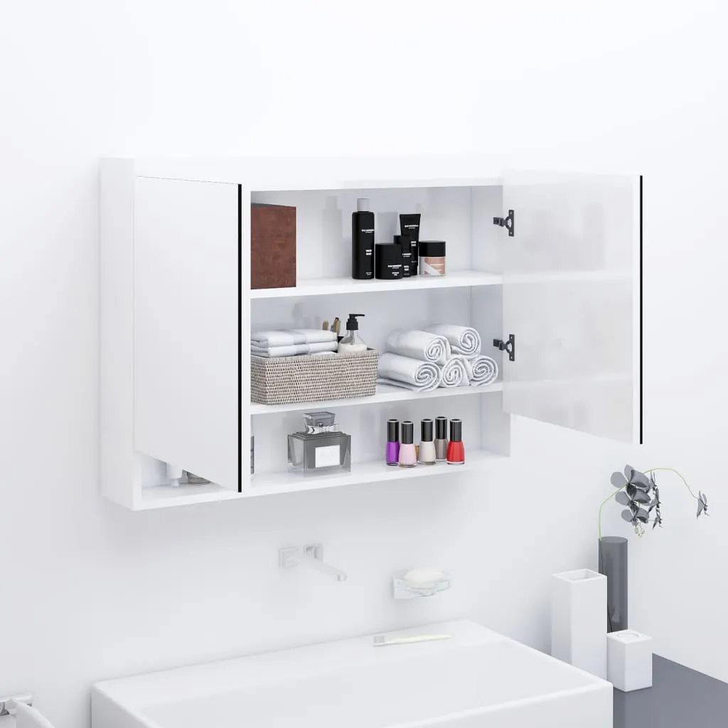 vidaXL Armadietto Bagno con Specchio 80x15x60 cm in MDF Bianco Lucido