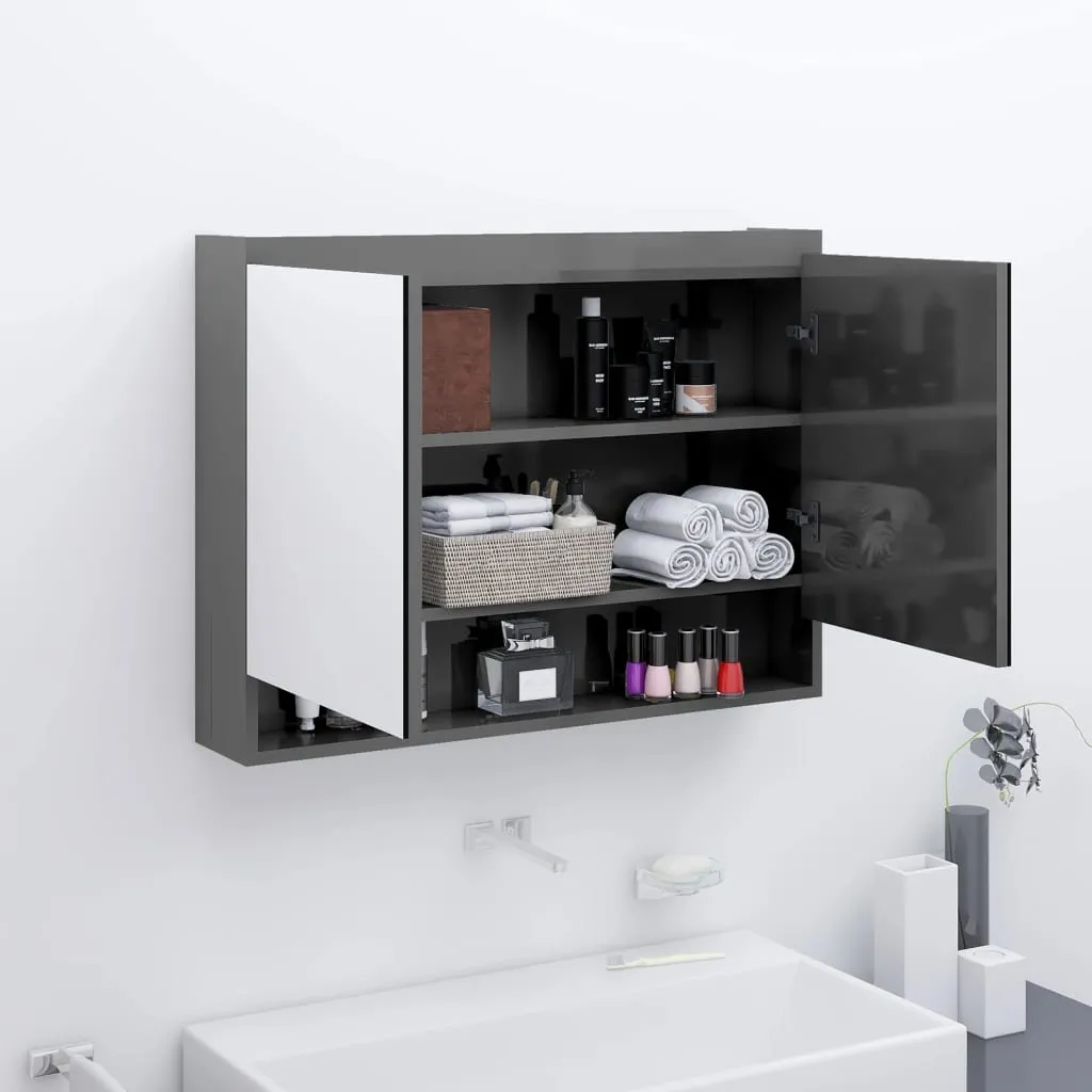 vidaXL Armadietto Bagno con Specchio 80x15x60 cm in MDF Grigio Lucido