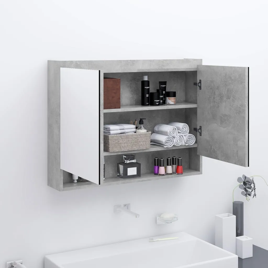 vidaXL Armadietto Bagno con Specchio 80x15x60 cm in MDF Grigio Cemento