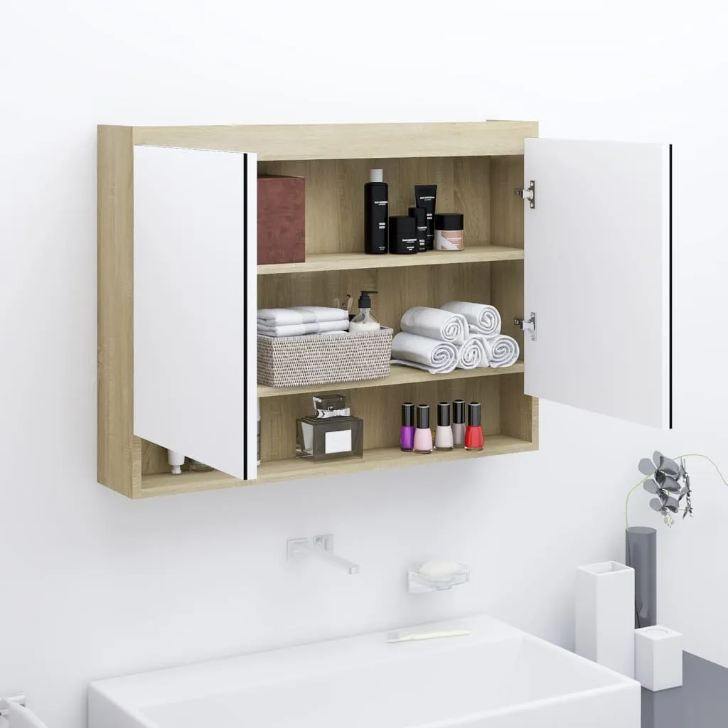 vidaXL Armadietto Bagno con Specchio 80x15x60cm in MDF Bianco e Rovere