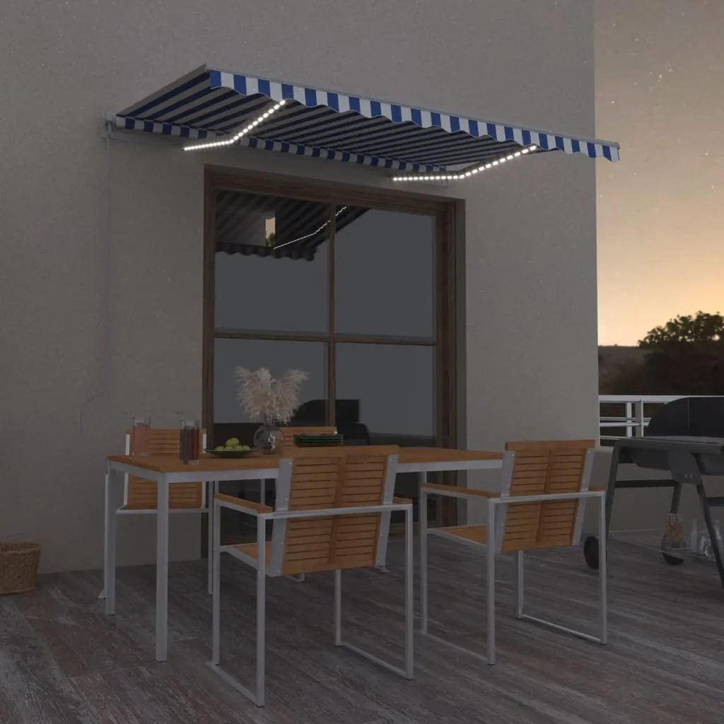 vidaXL Tenda da Sole Retrattile Manuale con LED 300x250cm Blu e Bianco