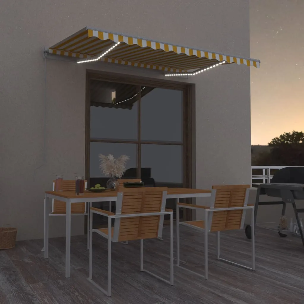 vidaXL Tenda da Sole Manuale con LED 300x250 cm Gialla e Bianca