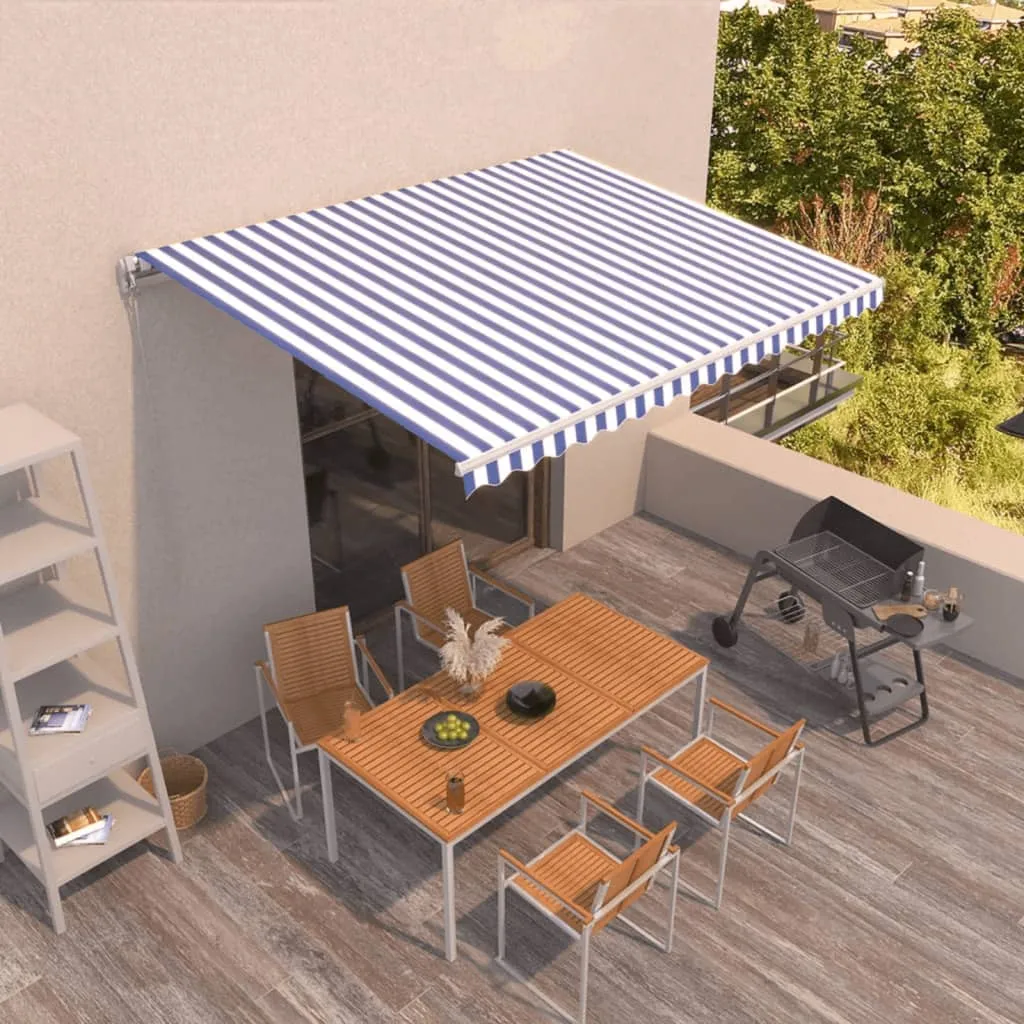 vidaXL Tenda da Sole Retrattile Manuale 450x350 cm Blu Bianca