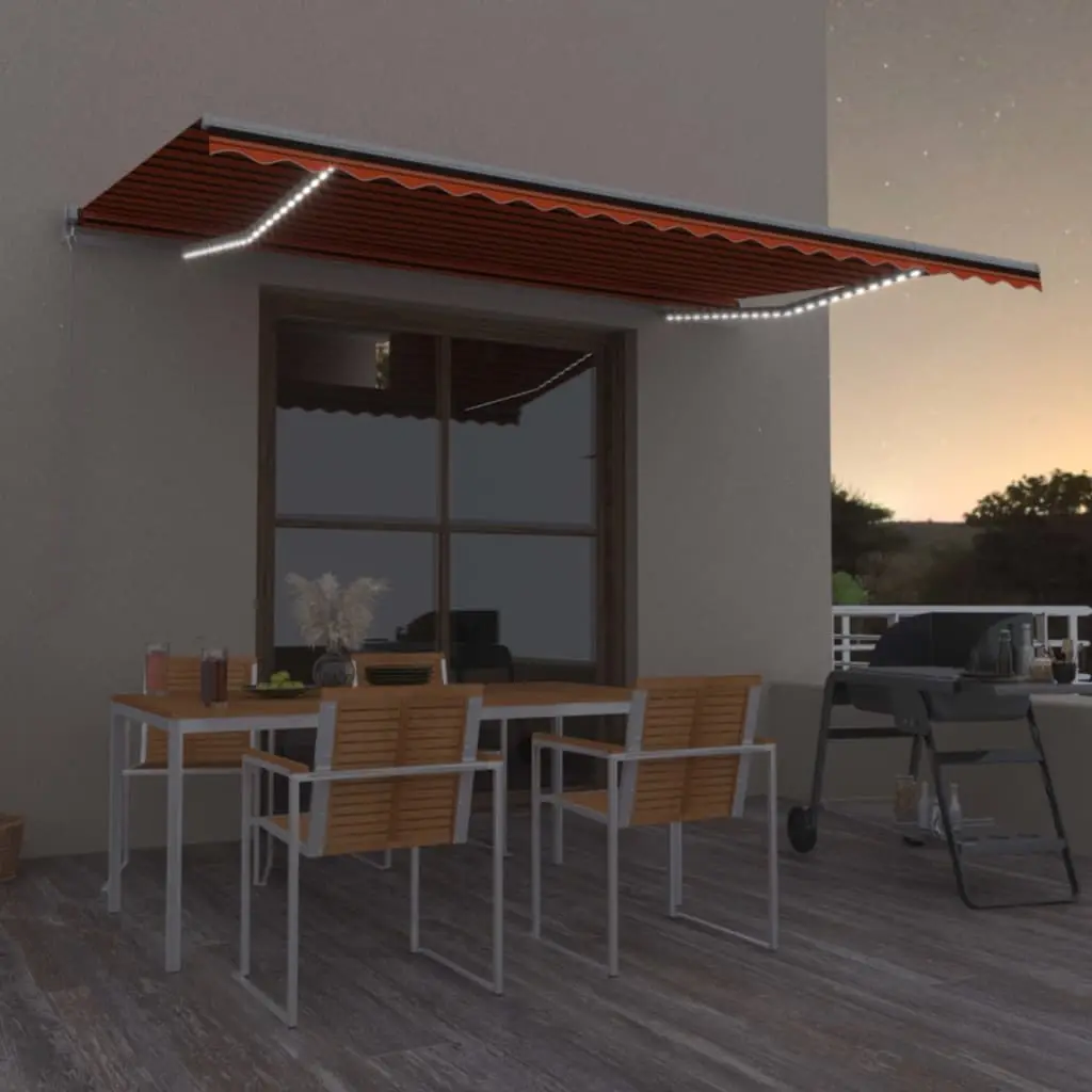 Tenda da Sole Retrattile Manuale LED 500x350 cm Arancio Marrone