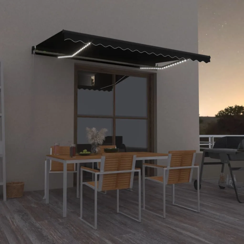 vidaXL Tenda da Sole Retrattile Manuale con LED 400x350 cm Antracite