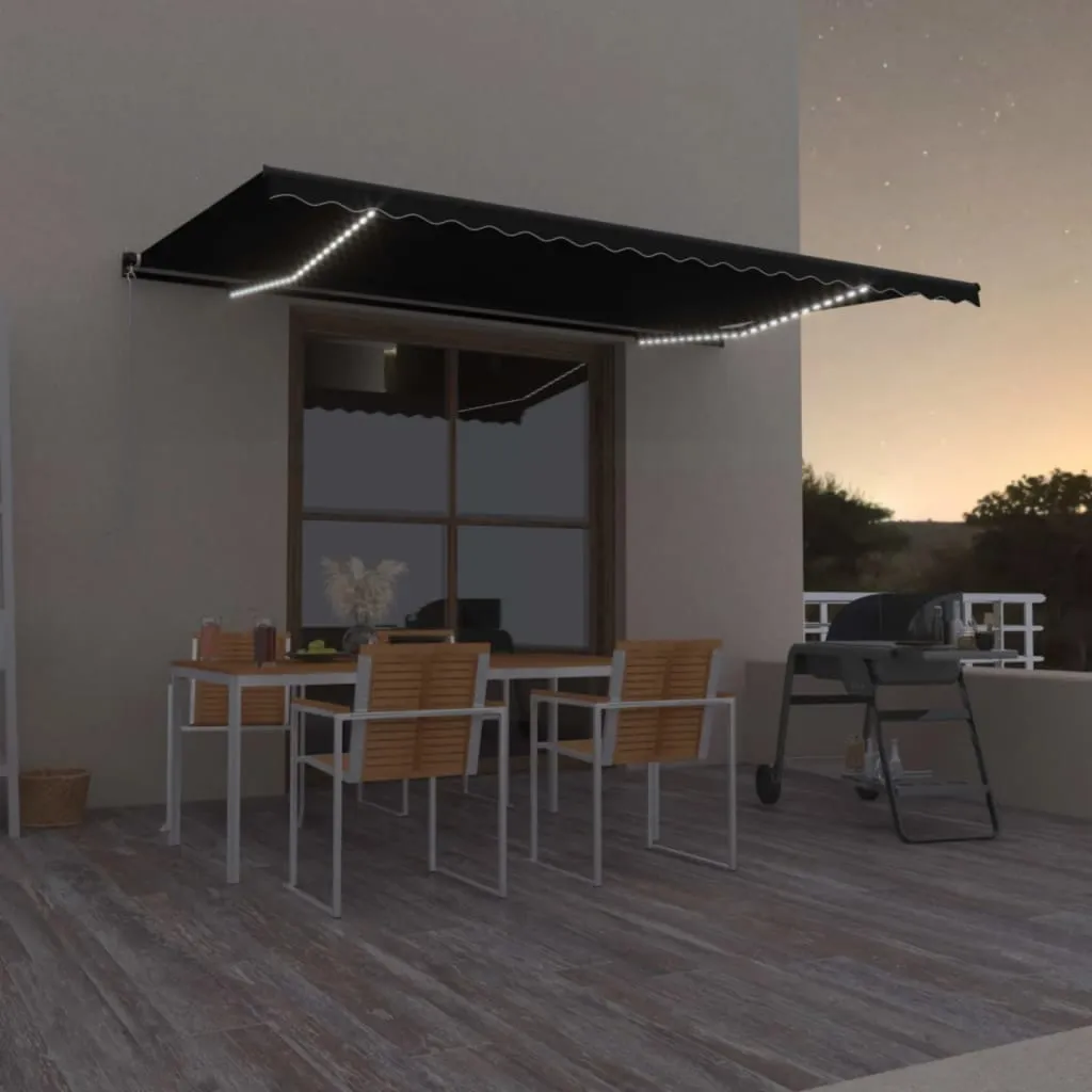 vidaXL Tenda da Sole Retrattile Manuale con LED 500x350 cm Antracite