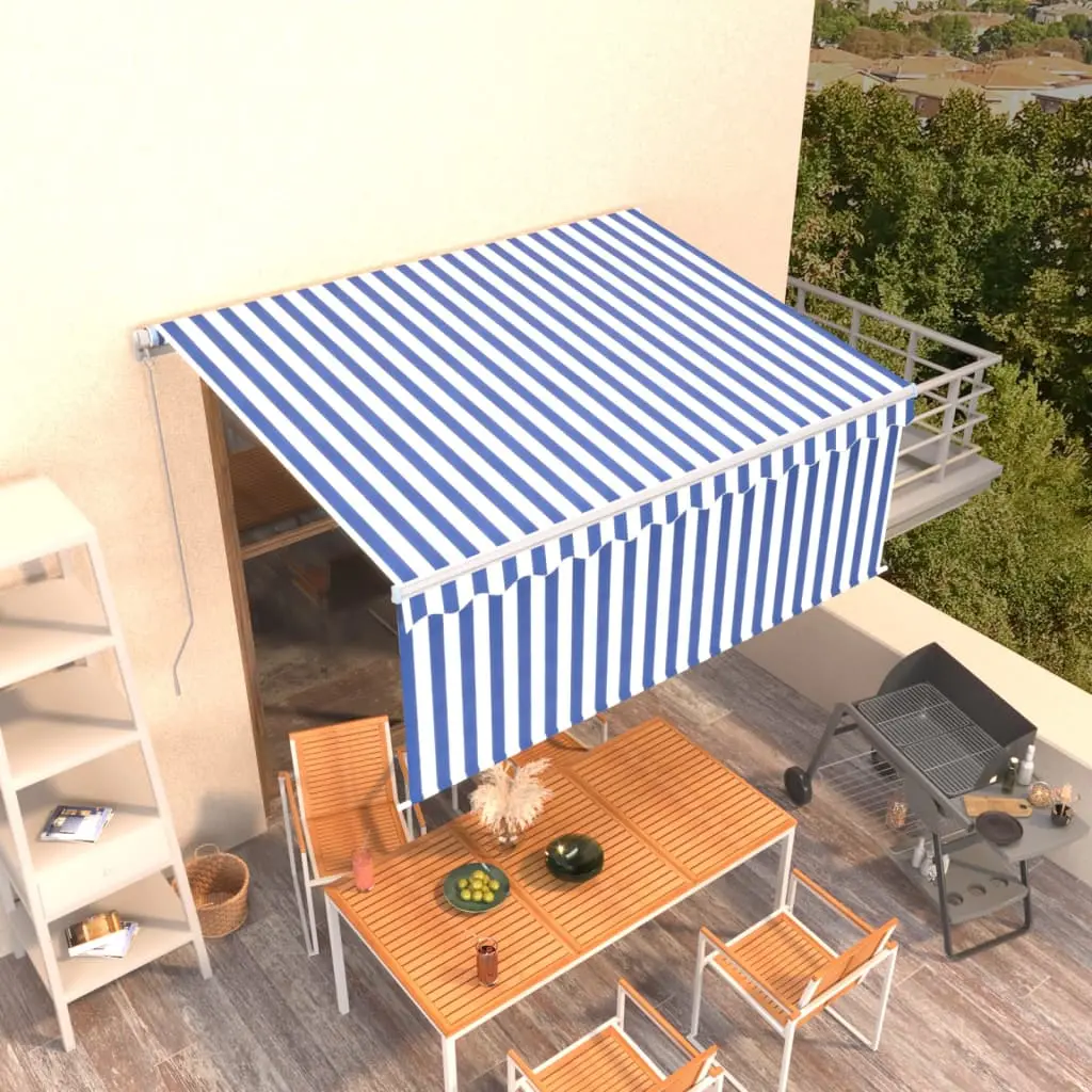 Tenda Sole Retrattile Manuale con Parasole 3,5x2,5 m Blu Bianco