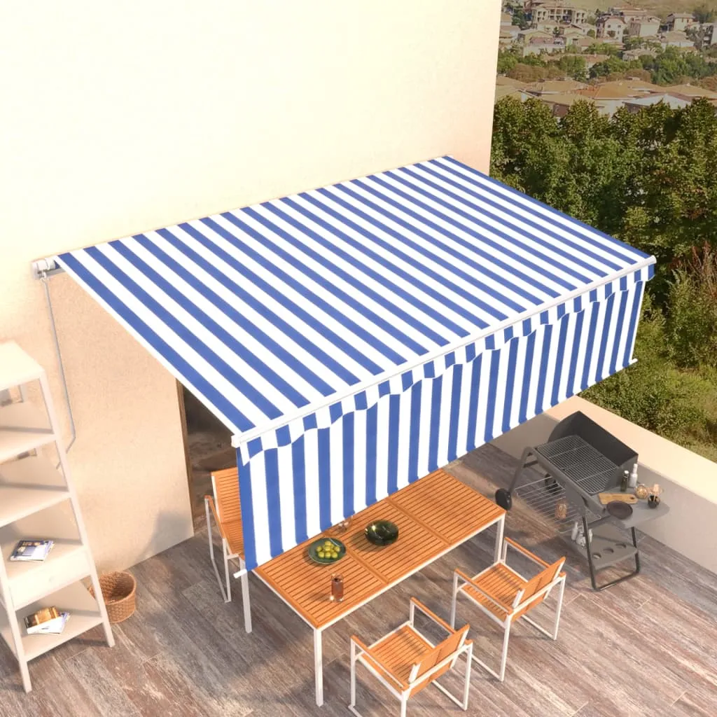 vidaXL Tenda da Sole Retrattile Manuale con Parasole 5x3m Blu e Bianco