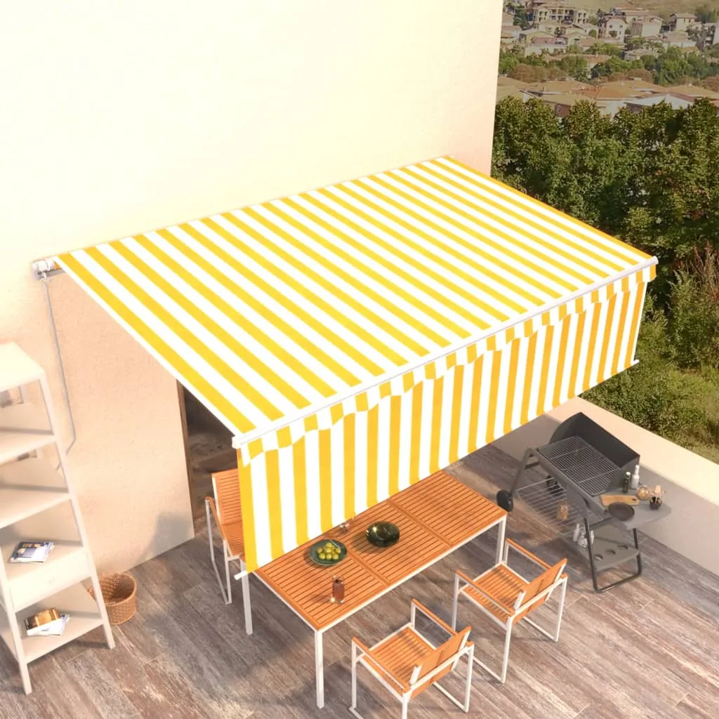 vidaXL Tenda Sole Retrattile Manuale con Parasole 5x3m Gialla Bianca