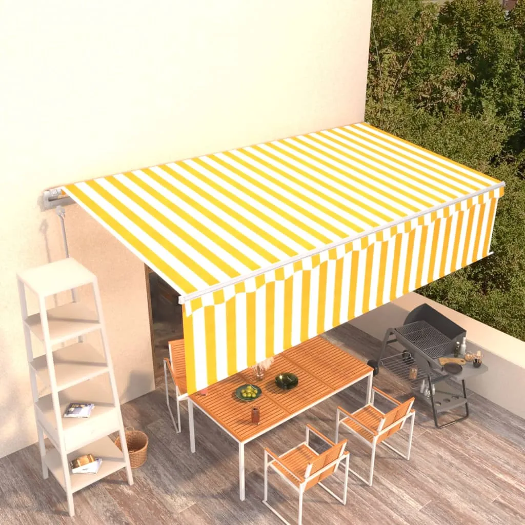 vidaXL Tenda Retrattile Automatica con Parasole 6x3m Gialla Bianca