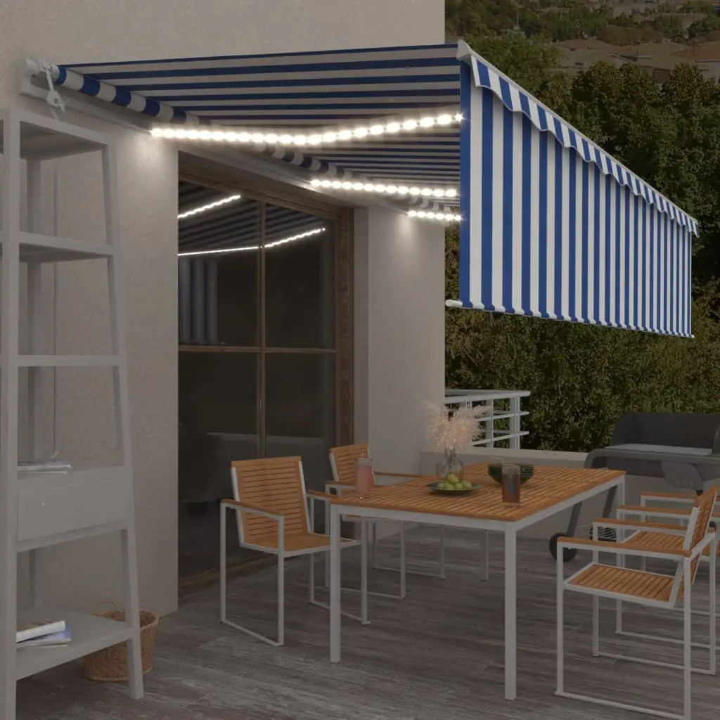 Tenda Automatica Parasole Sensore Vento LED 6x3m Blu Bianca