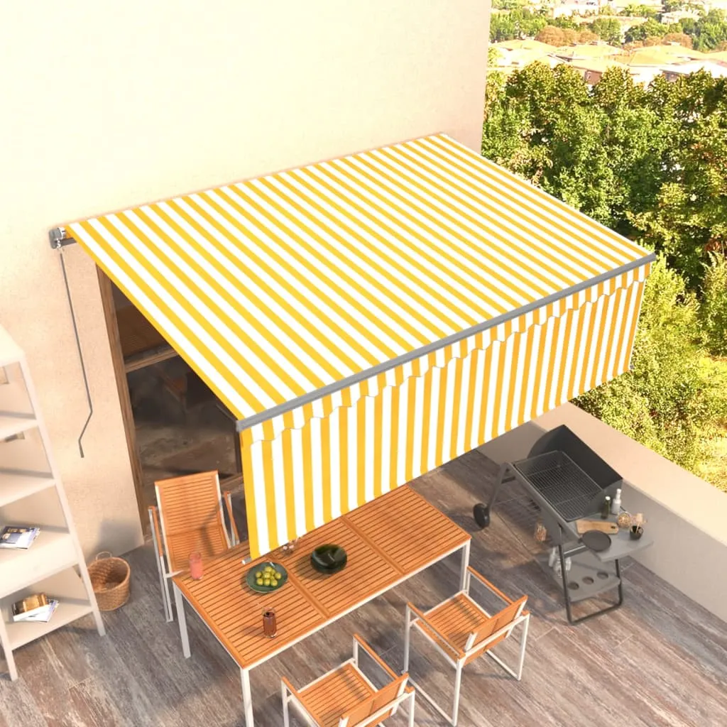 vidaXL Tenda Sole Retrattile Manuale con Parasole 4x3m Gialla Bianca