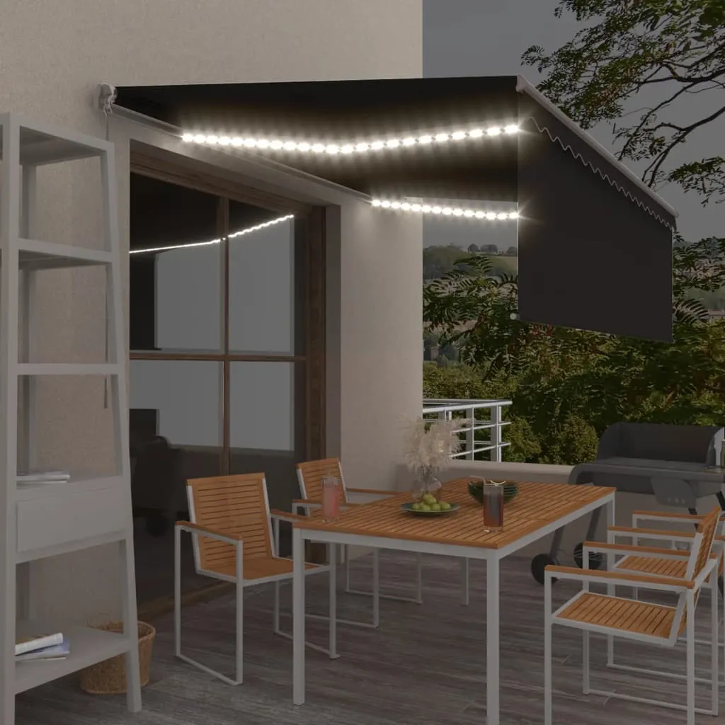 vidaXL Tenda da Sole Retrattile Manuale con LED 4x3 m Antracite