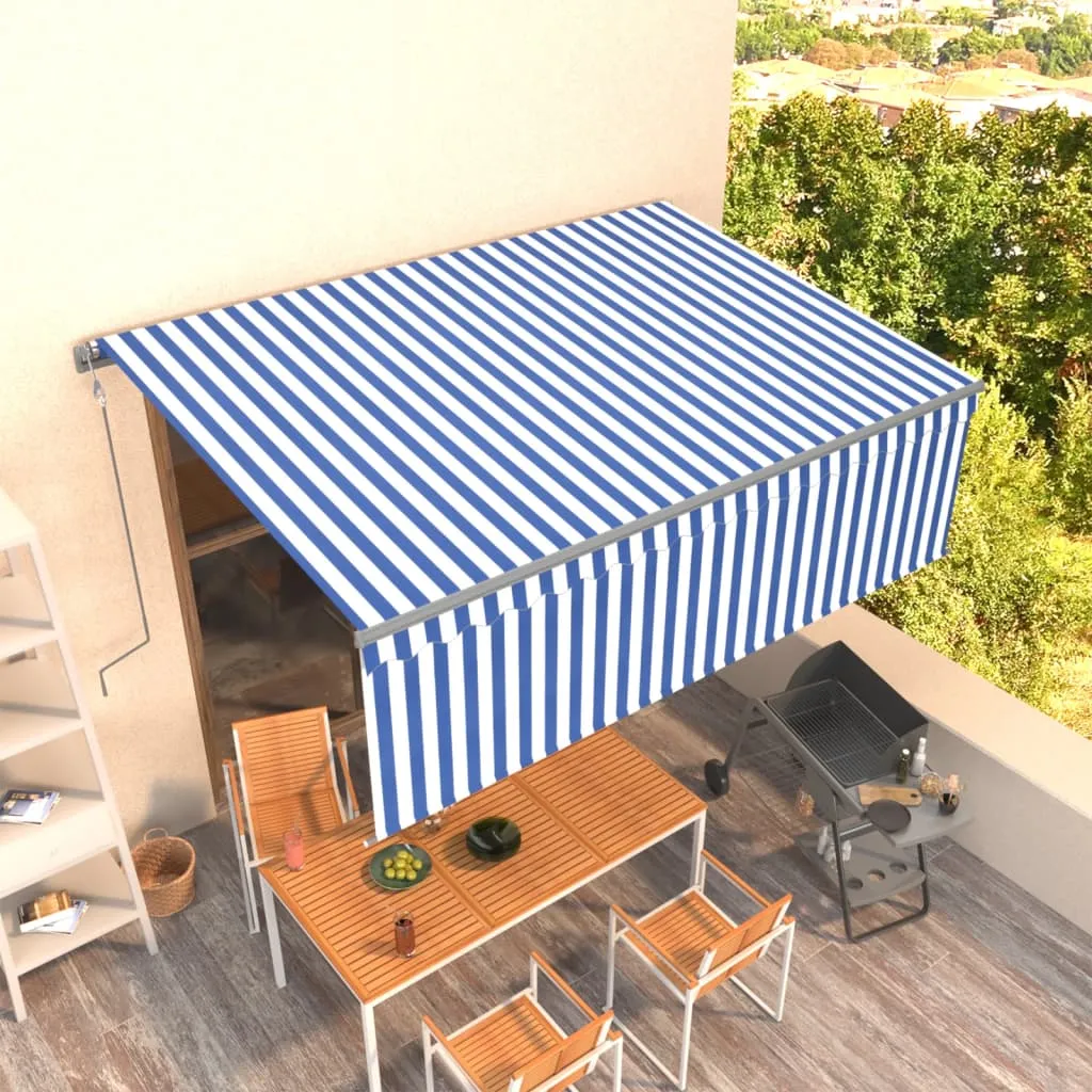 vidaXL Tenda Sole Retrattile Automatica con Parasole 4x3m Blu Bianco