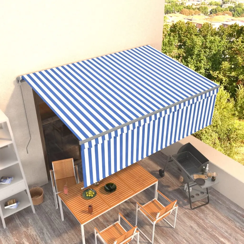 Tenda Sole Retrattile Manuale con Parasole 4,5x3m Blu e Bianco