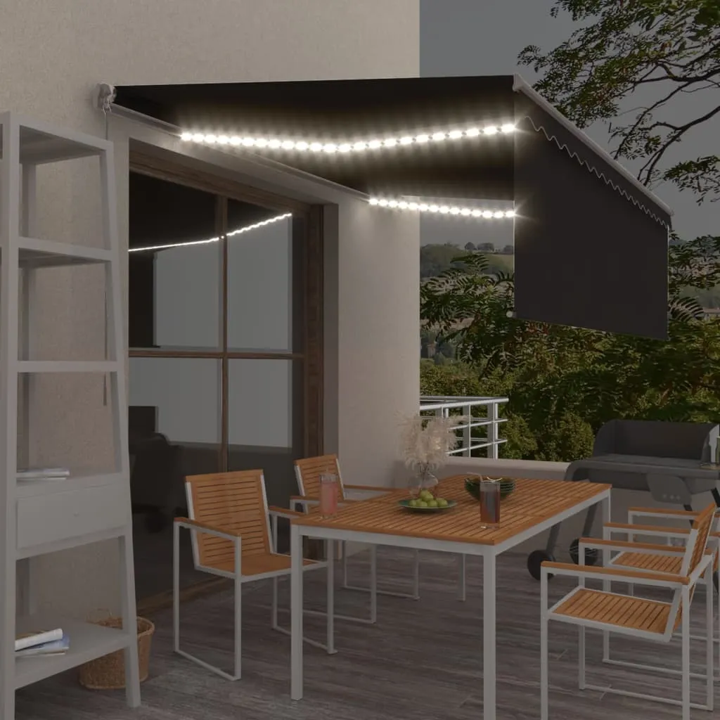 vidaXL Tenda da Sole Retrattile Manuale con LED 4,5x3 m Antracite