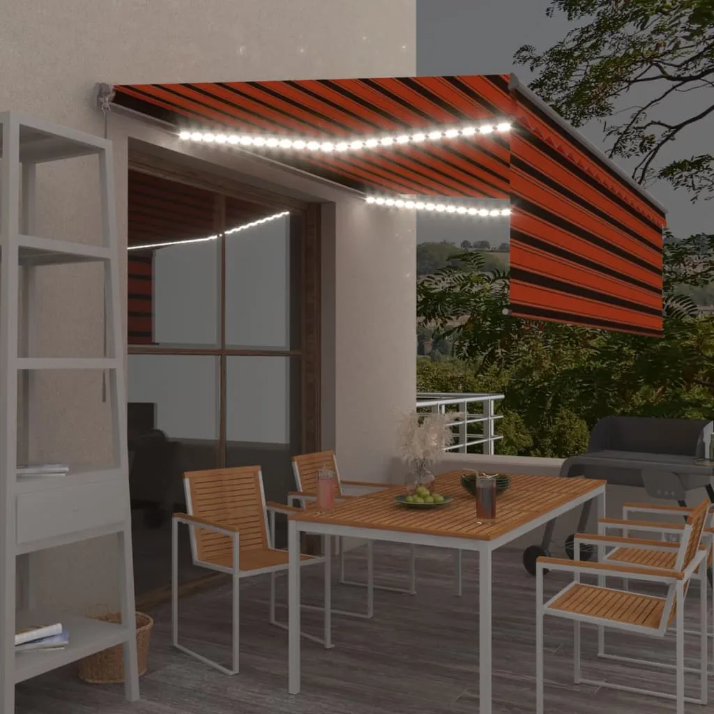 vidaXL Tenda Sole Retrattile Manuale con LED 4,5x3m Arancione Marrone