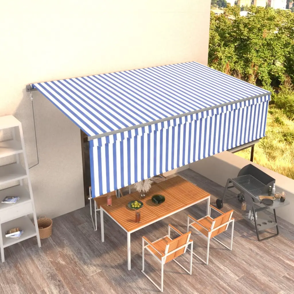 Tenda Sole Retrattile Automatica Parasole 5x3 m Blu Bianco