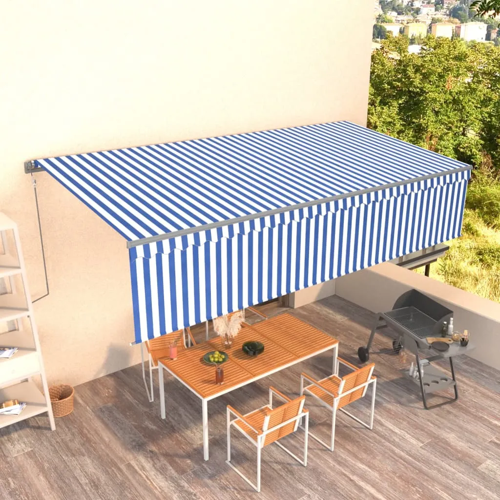 vidaXL Tenda Sole Retrattile Automatica con Parasole 6x3m Blu Bianco