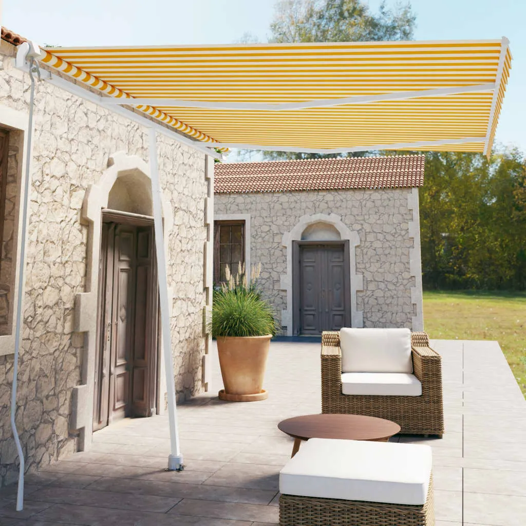 vidaXL Tenda da Sole Autoportante Manuale 350x250 cm Gialla/Bianca