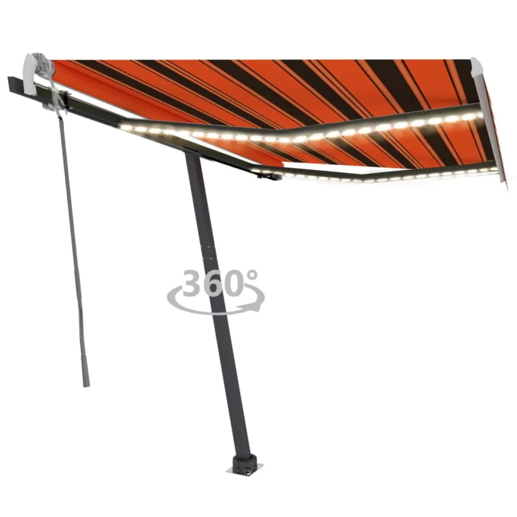 vidaXL Tenda da Sole Manuale con LED 300x250cm Arancione e Marrone