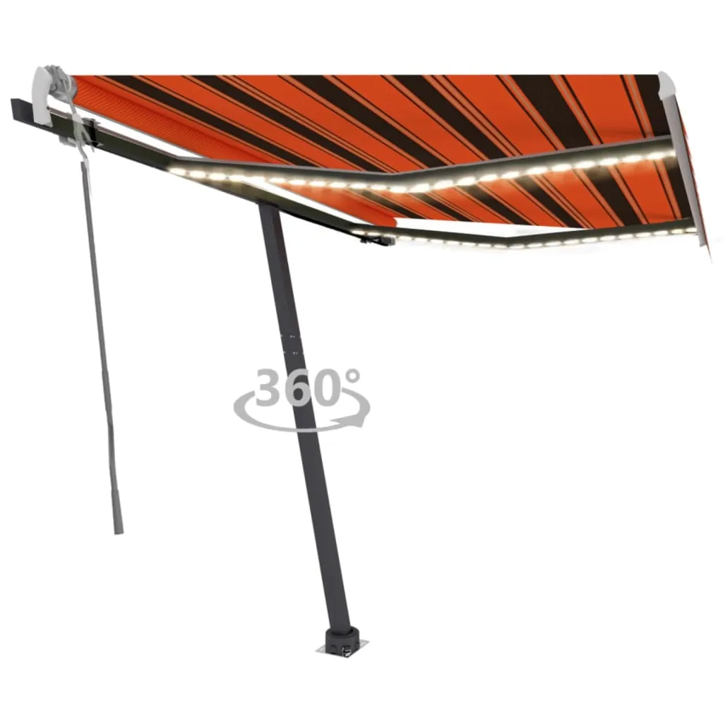 vidaXL Tenda da Sole Retrattile con LED 350x250 cm Arancione e Marrone