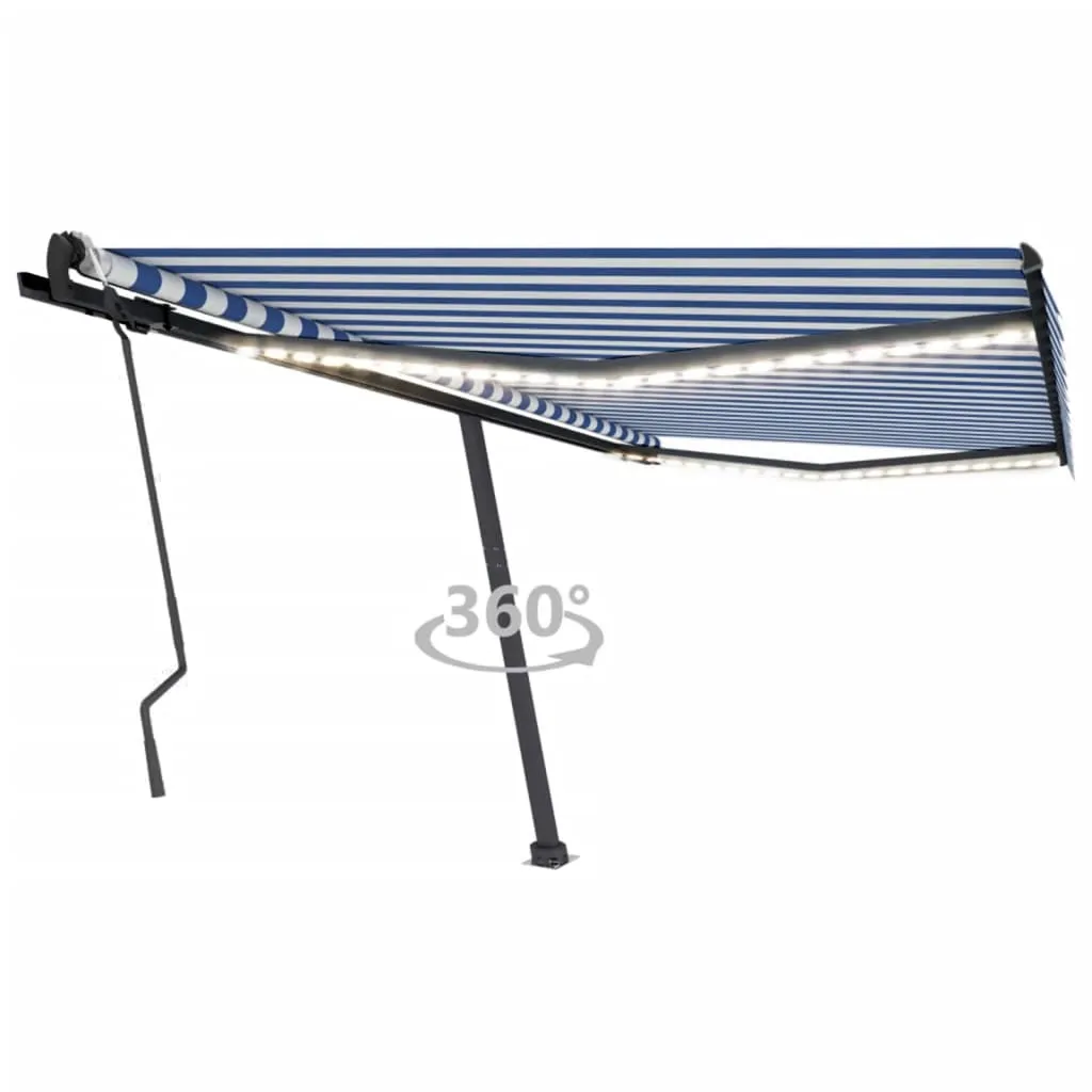 vidaXL Tenda da Sole Retrattile Manuale con LED 400x300cm Blu e Bianca