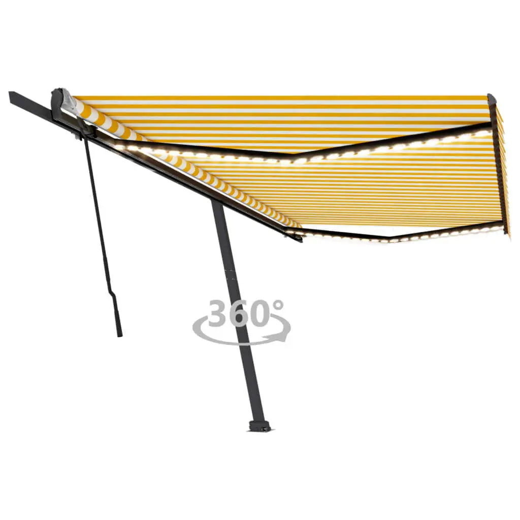 Tenda da Sole Retrattile Manuale LED 500x300 cm Gialla Bianca