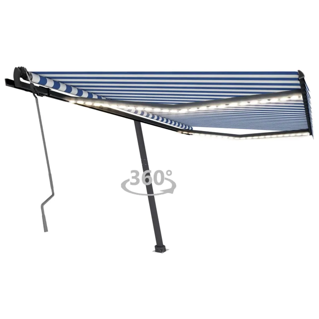 vidaXL Tenda da Sole Retrattile Manuale con LED 400x350 cm Blu Bianco