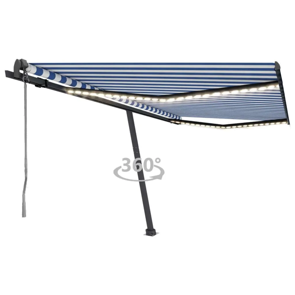 vidaXL Tenda Automatica con Sensore Vento e LED 450x350 cm Blu Bianca