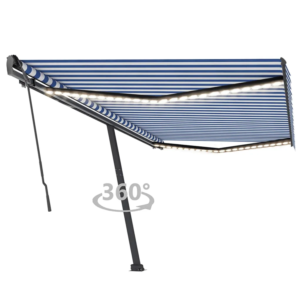 vidaXL Tenda da Sole Retrattile Manuale LED 500x350 cm Blu e Bianca