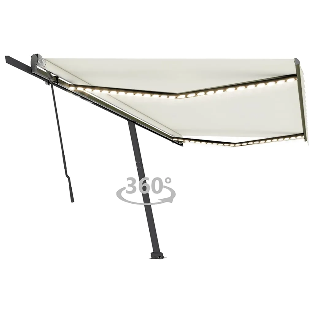 vidaXL Tenda da Sole Retrattile Manuale LED 500x350 cm Crema