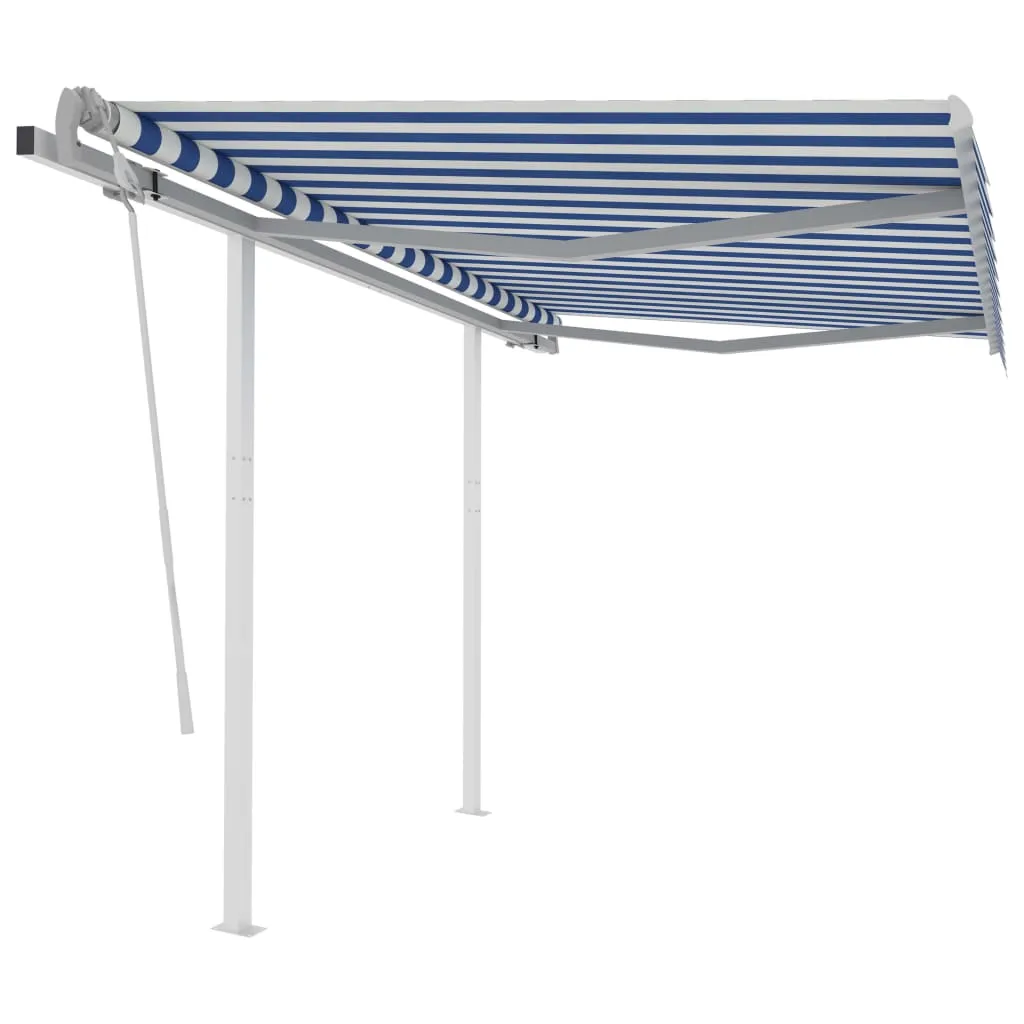 vidaXL Tenda da Sole Retrattile Manuale con Pali 3x2,5 m Blu e Bianca