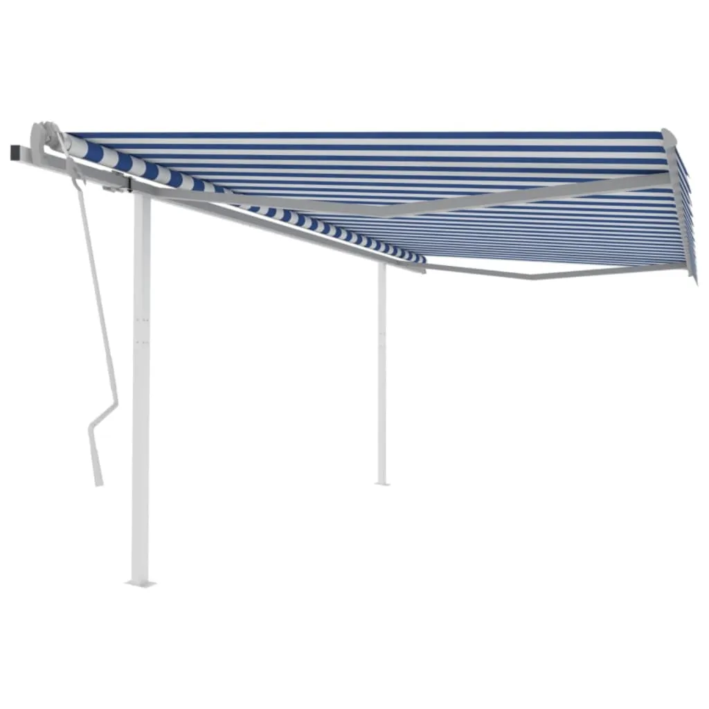 vidaXL Tenda da Sole Retrattile Manuale con Pali 4,5x3 m Blu e Bianca